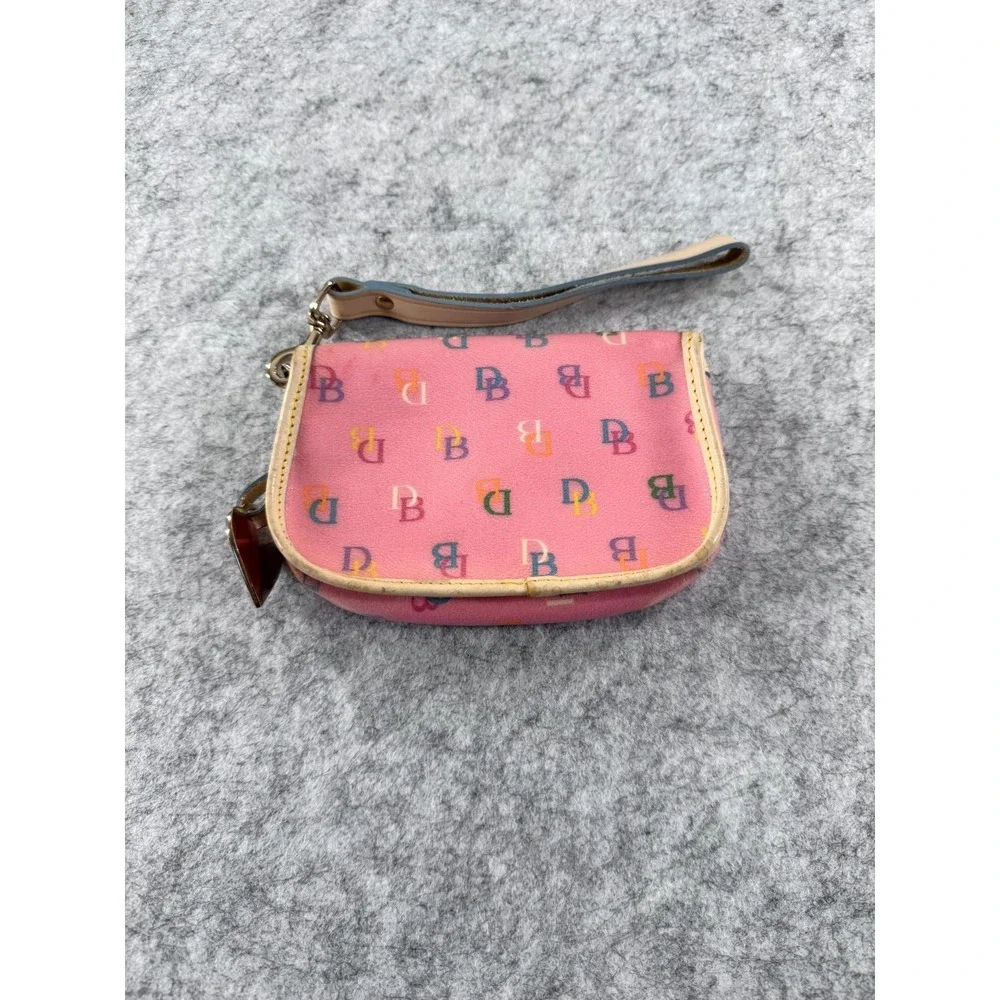 Vintage Dooney & Bourke Rainbow Monogram Pink Canvas Flap Wristlet Pouch Y2K - Picture 4 of 8